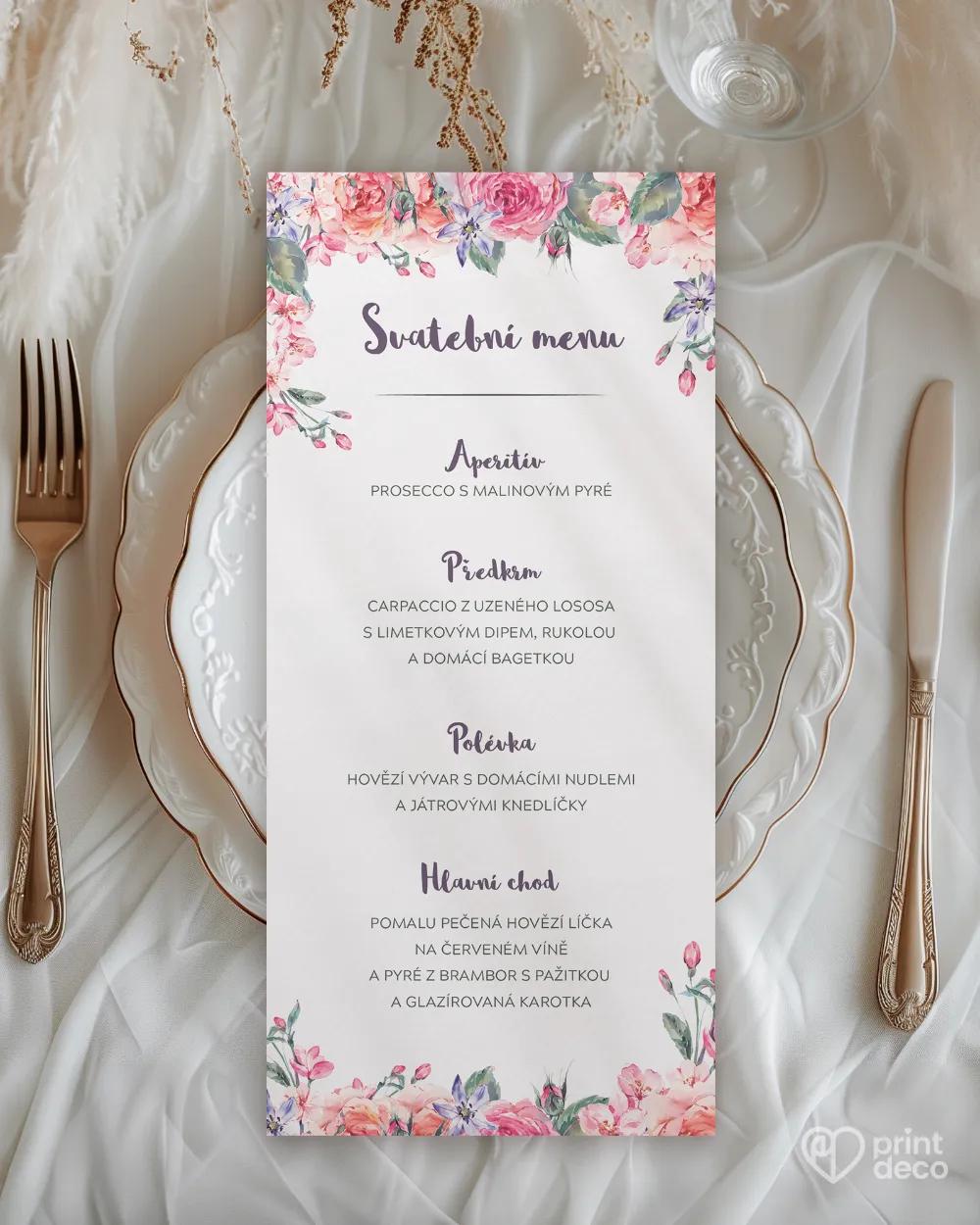 Svatební menu ve vintage stylu s růžemi 1/2