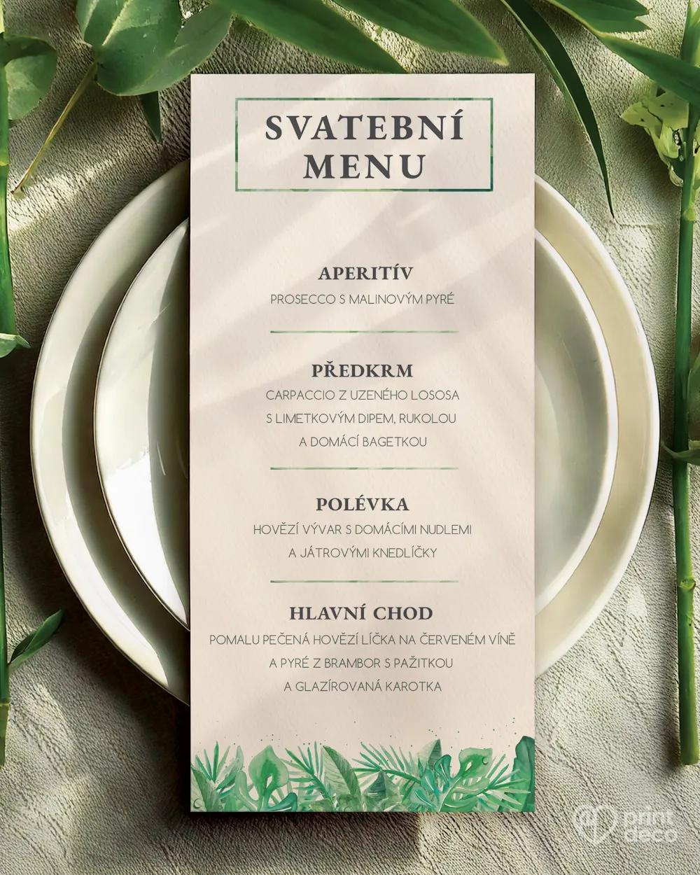 Svatební menu v motivu Greenery I. 1/2