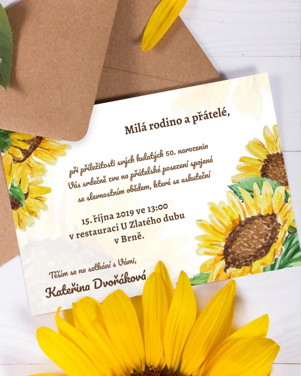 Pozvánka na narozeniny – Slunečnice 1/2