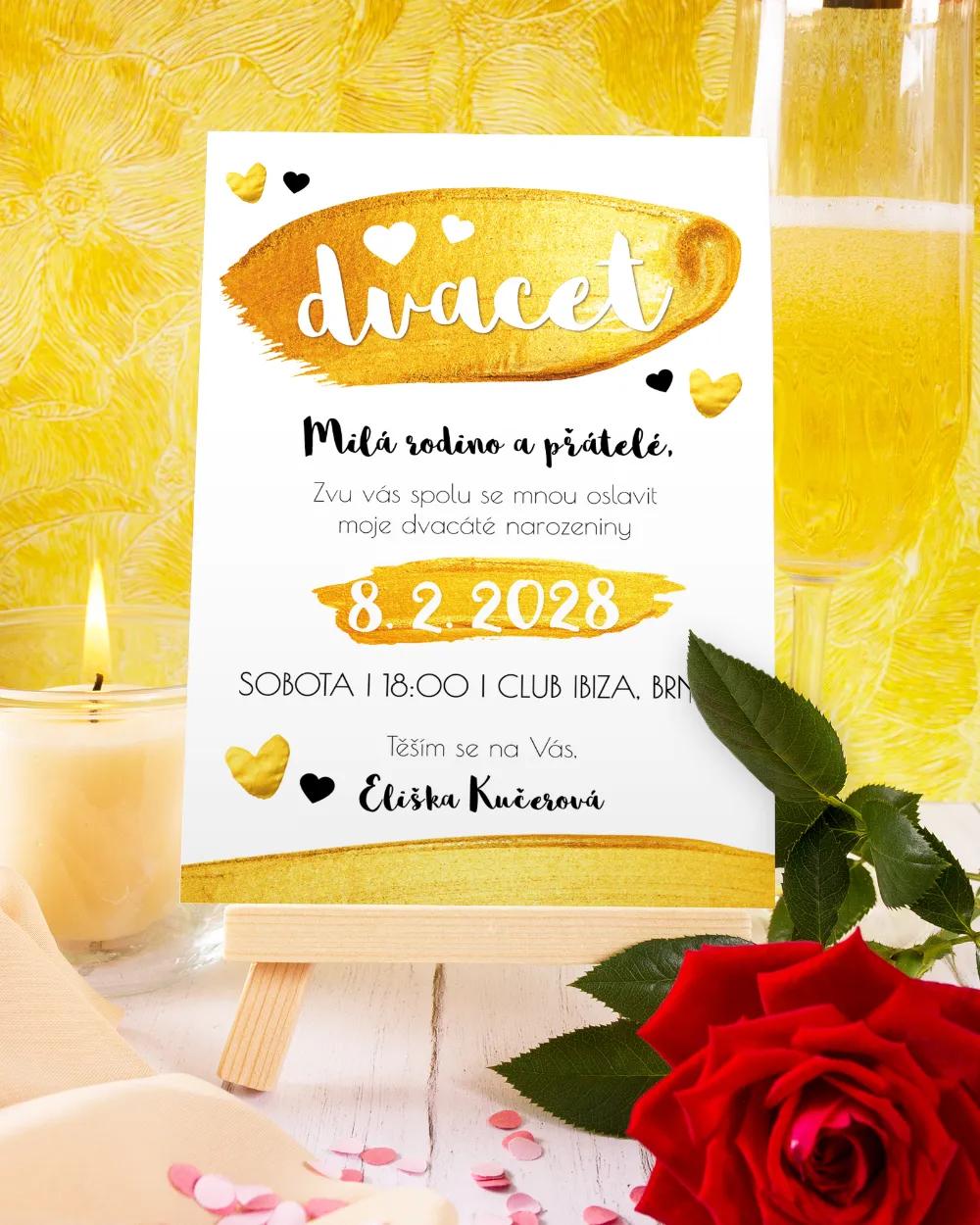 Moderní pozvánka na oslavu narozenin ve zlatém motivu 2/4