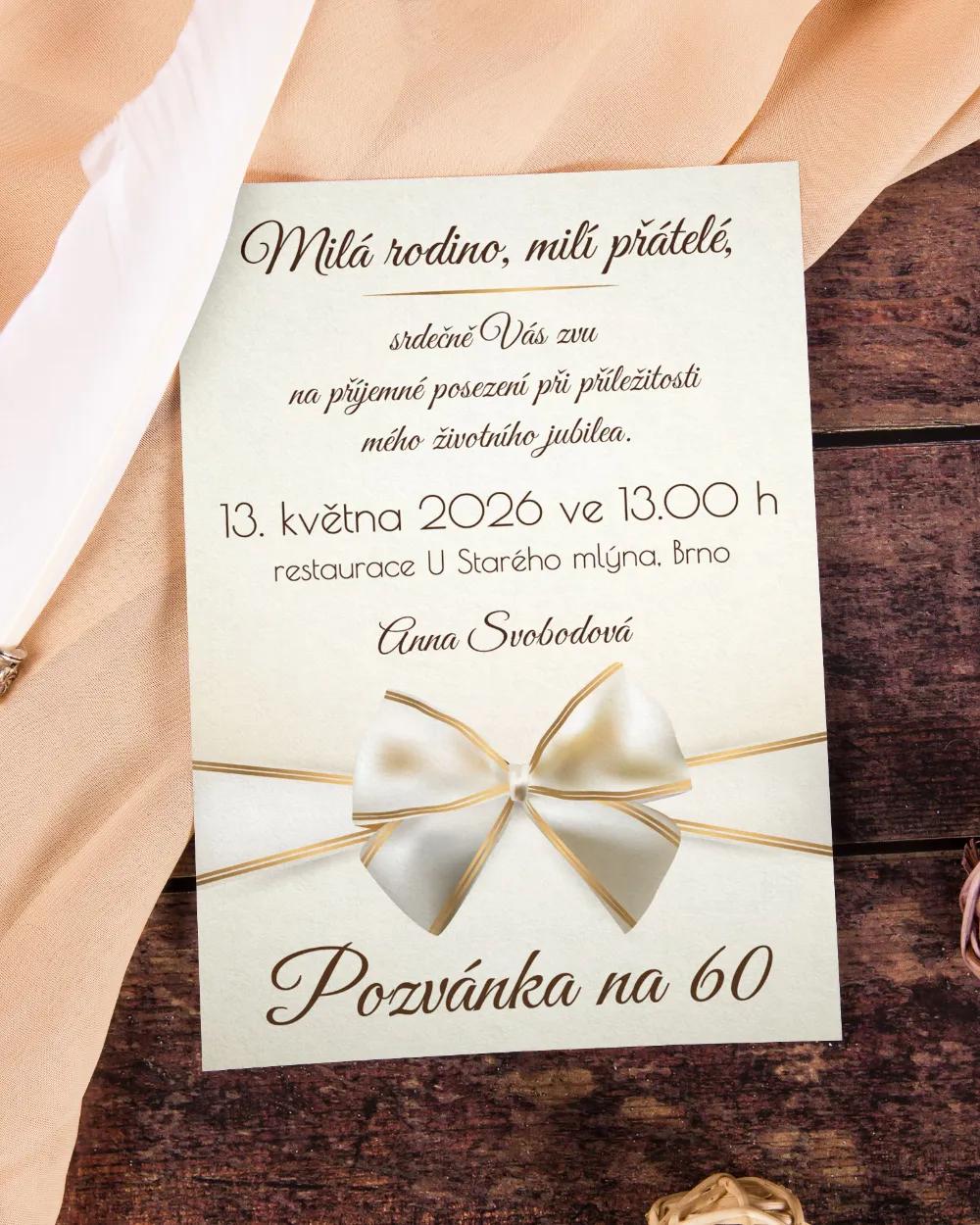 Pozvánka na narozeniny Luxusní motiv s mašlí 3/4