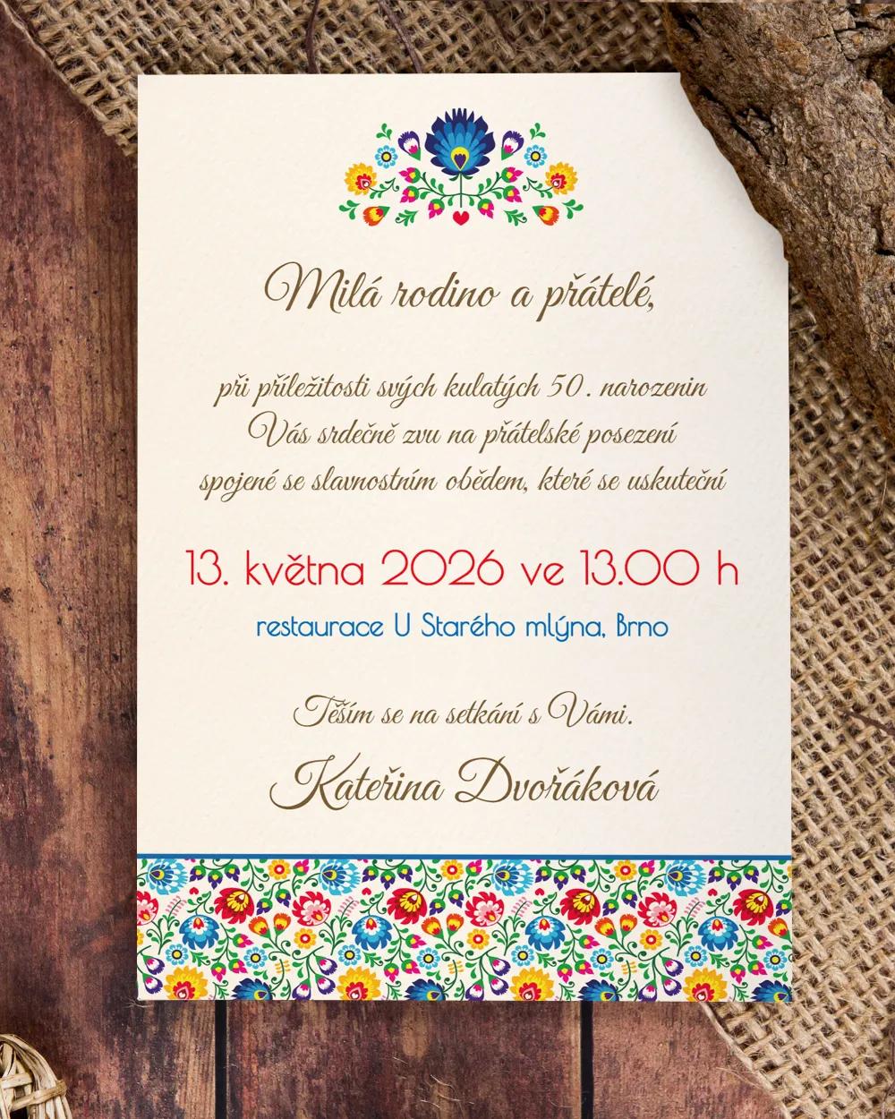 Pozvánka na narozeniny s lidovým motivem II 3/5