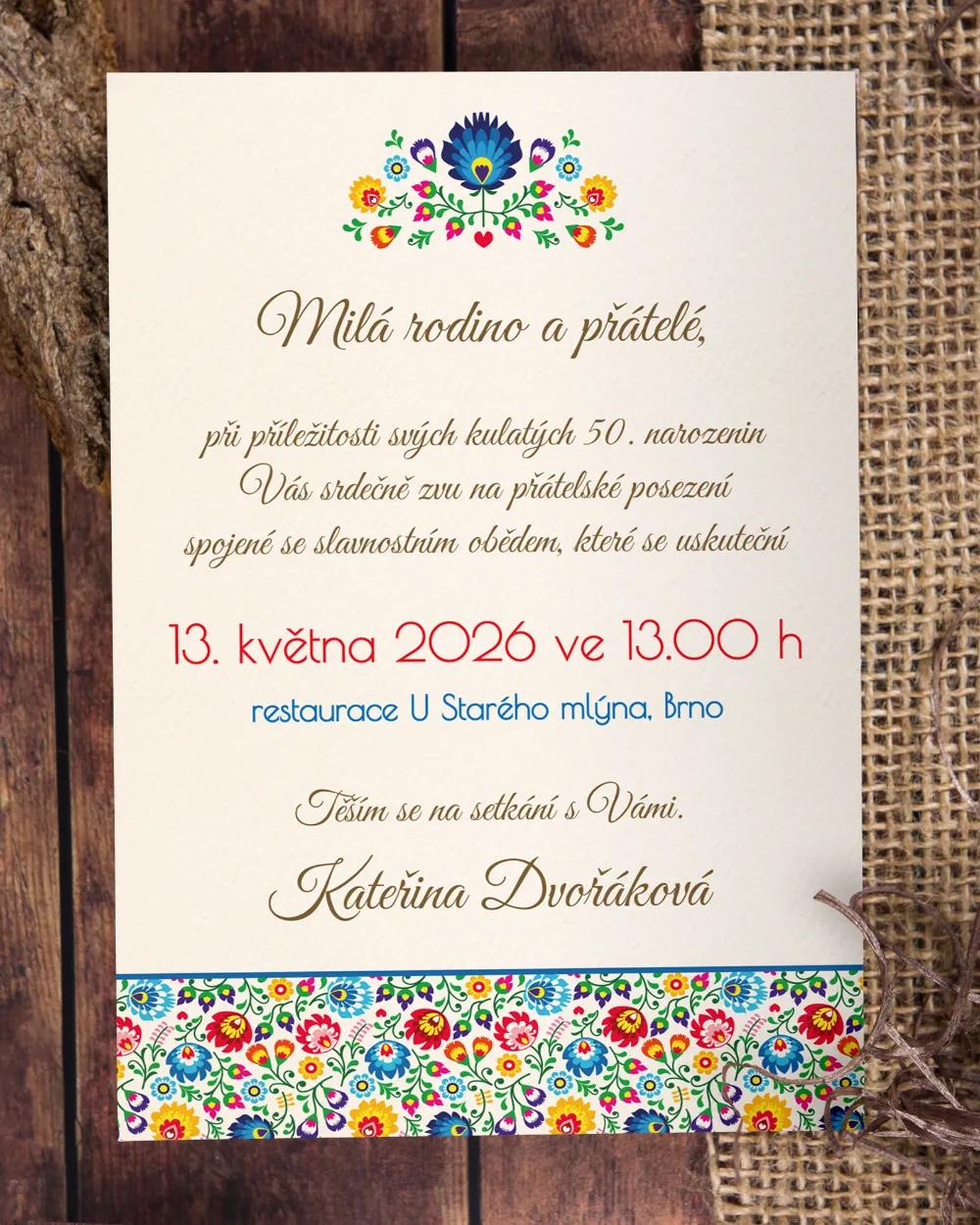 Pozvánka na narozeniny s lidovým motivem II 2/5