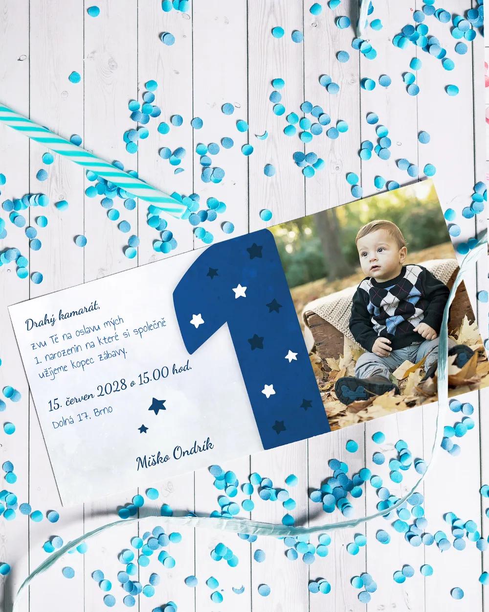 Pozvánka na dětskou oslavu - S vlastí fotkou modrá / ružová 2/3