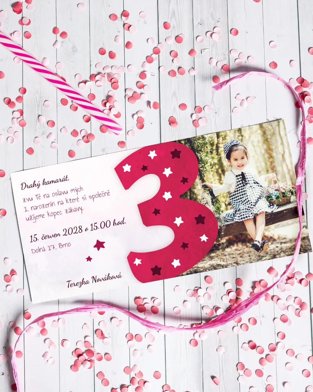 Pozvánka na dětskou oslavu - S vlastí fotkou modrá / ružová 1/3