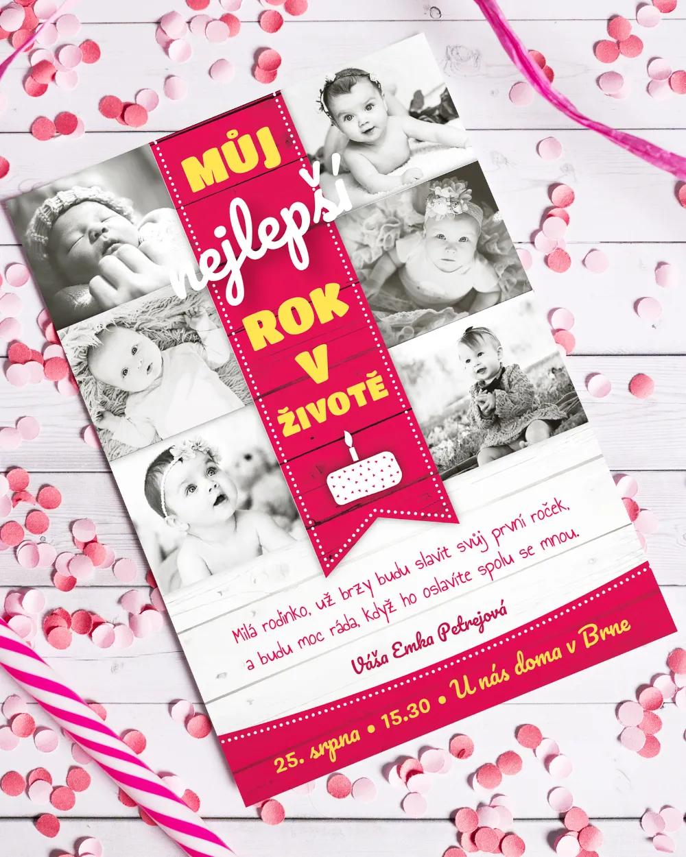 Pozvánka na dětskou oslavu – Nejlepší rok modrá / růžová 6/7