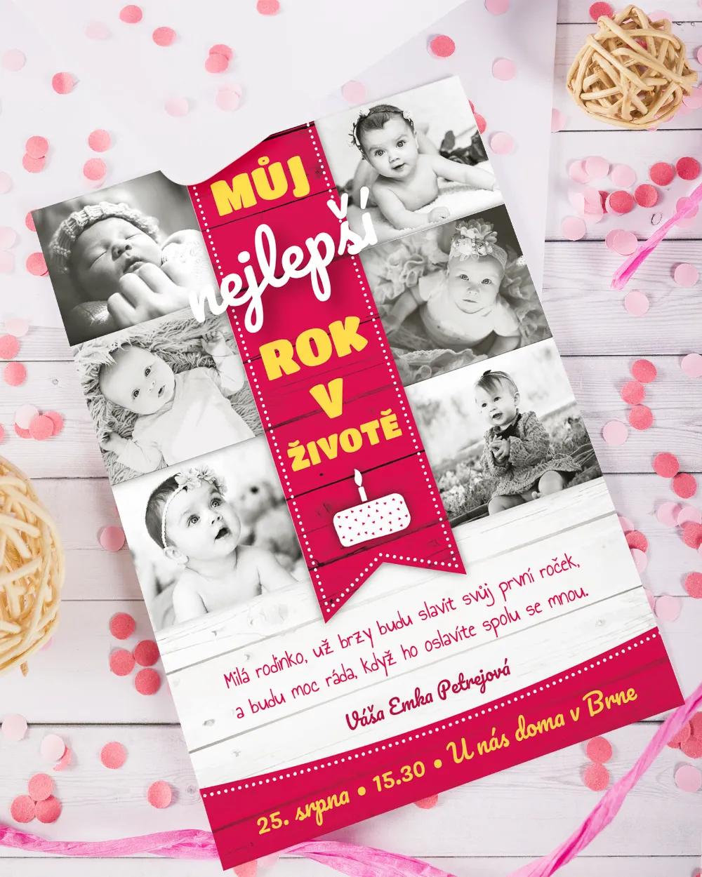 Pozvánka na dětskou oslavu – Nejlepší rok modrá / růžová 4/7