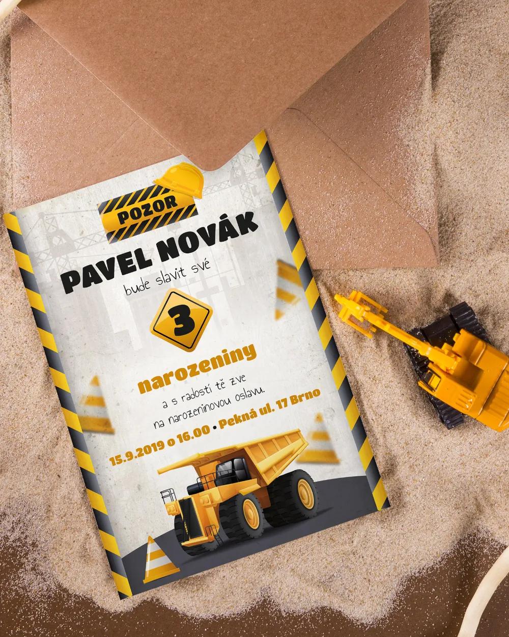 Pozvánka na dětskou oslavu – Stavební auto 3/4
