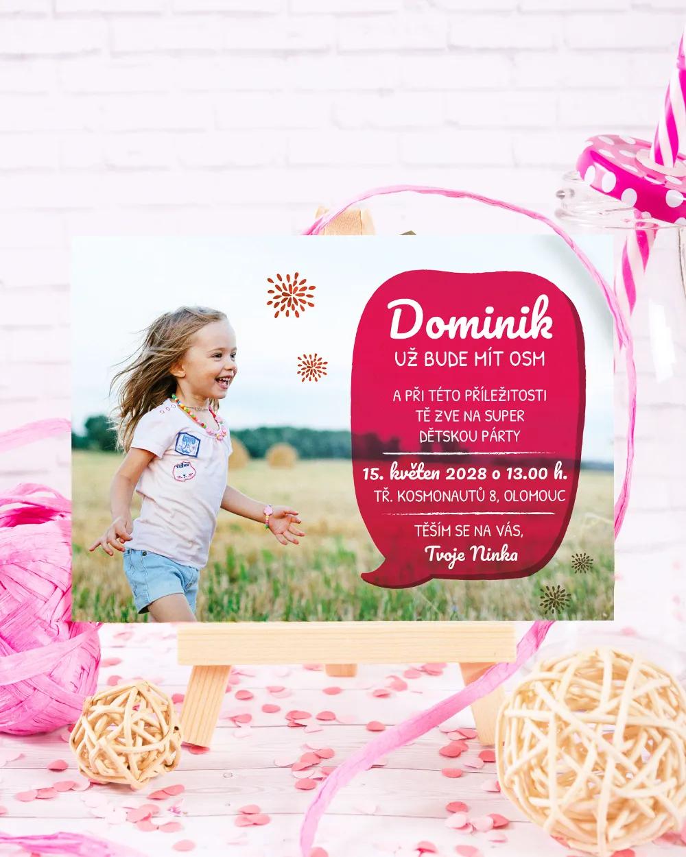Pozvánka na dětskou oslavu – Modrá / Růžová s fotkou II 5/7
