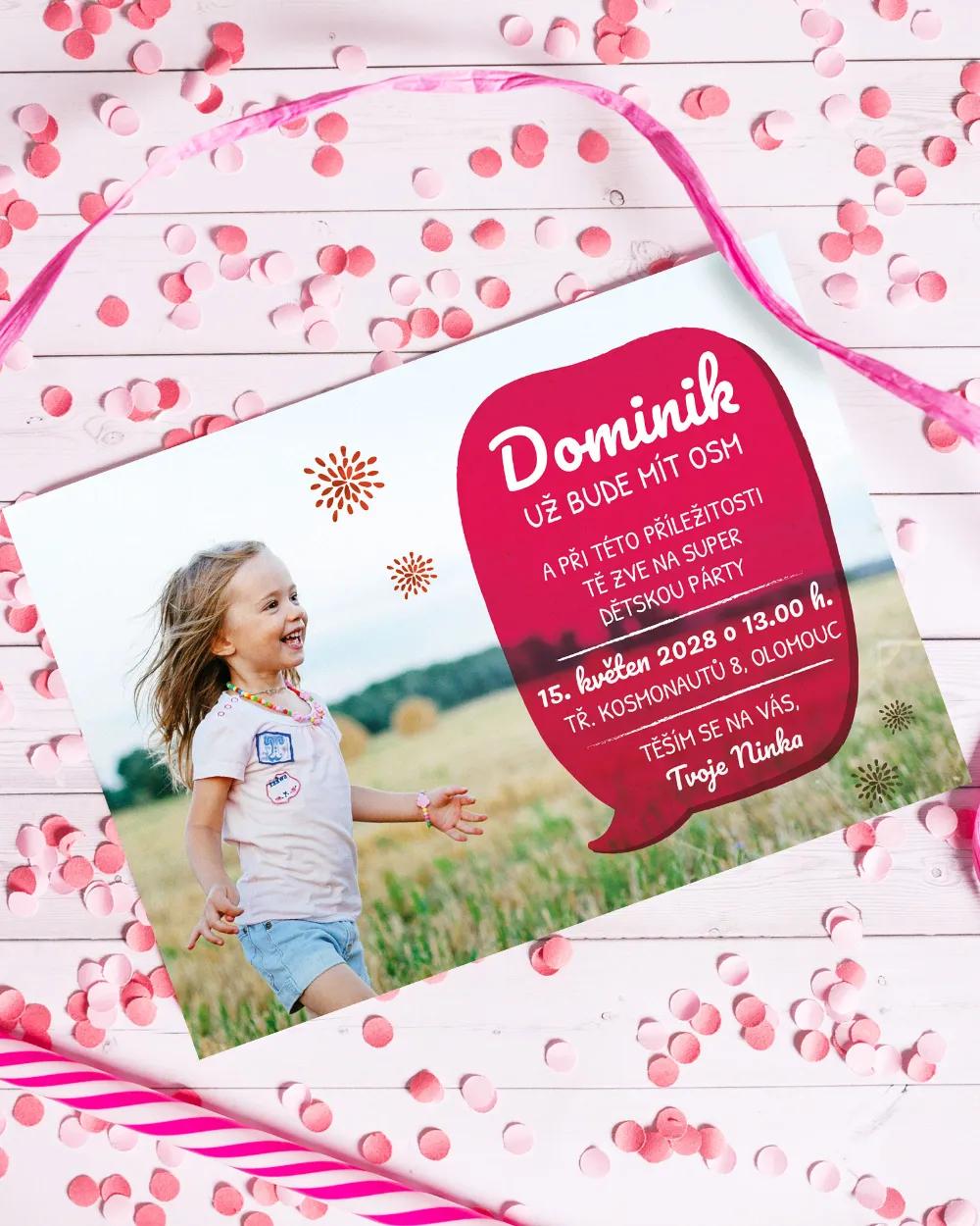 Pozvánka na dětskou oslavu – Modrá / Růžová s fotkou II 4/7