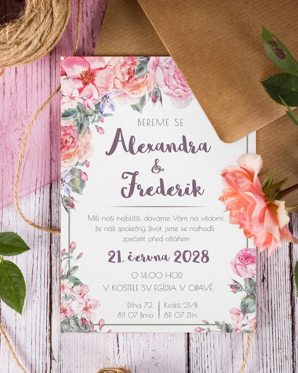 Svatební oznámení ve vintage stylu s růžemi 3/4