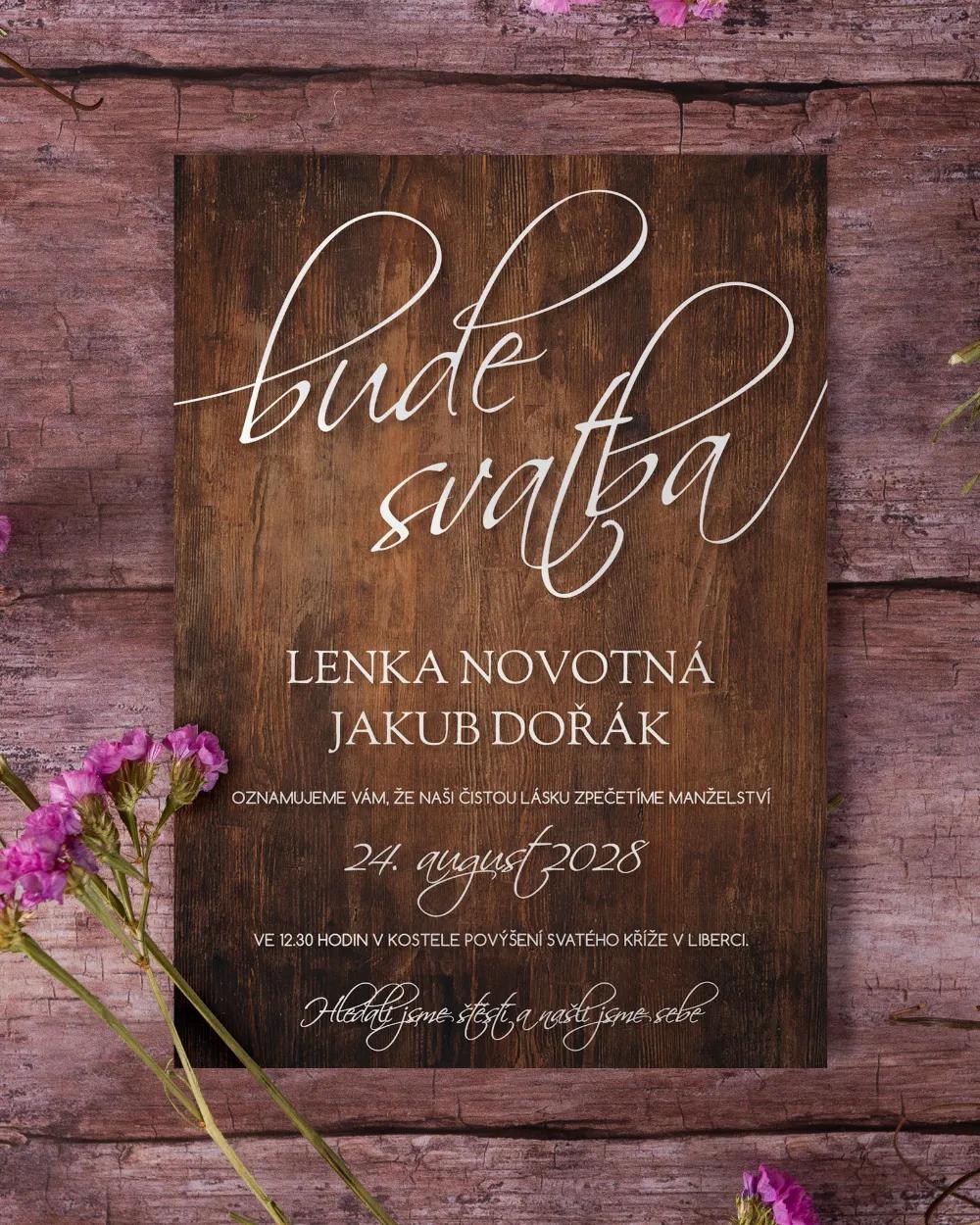 Svatební oznámení s motivem Dřevo (tmavě hnědé) 2/3