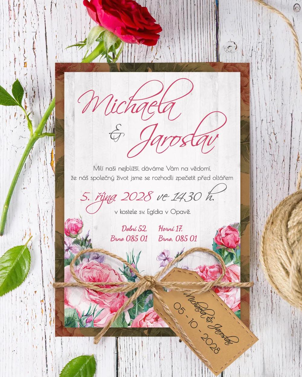 Svatební oznámení s růžemi a vintage prvky 1/6