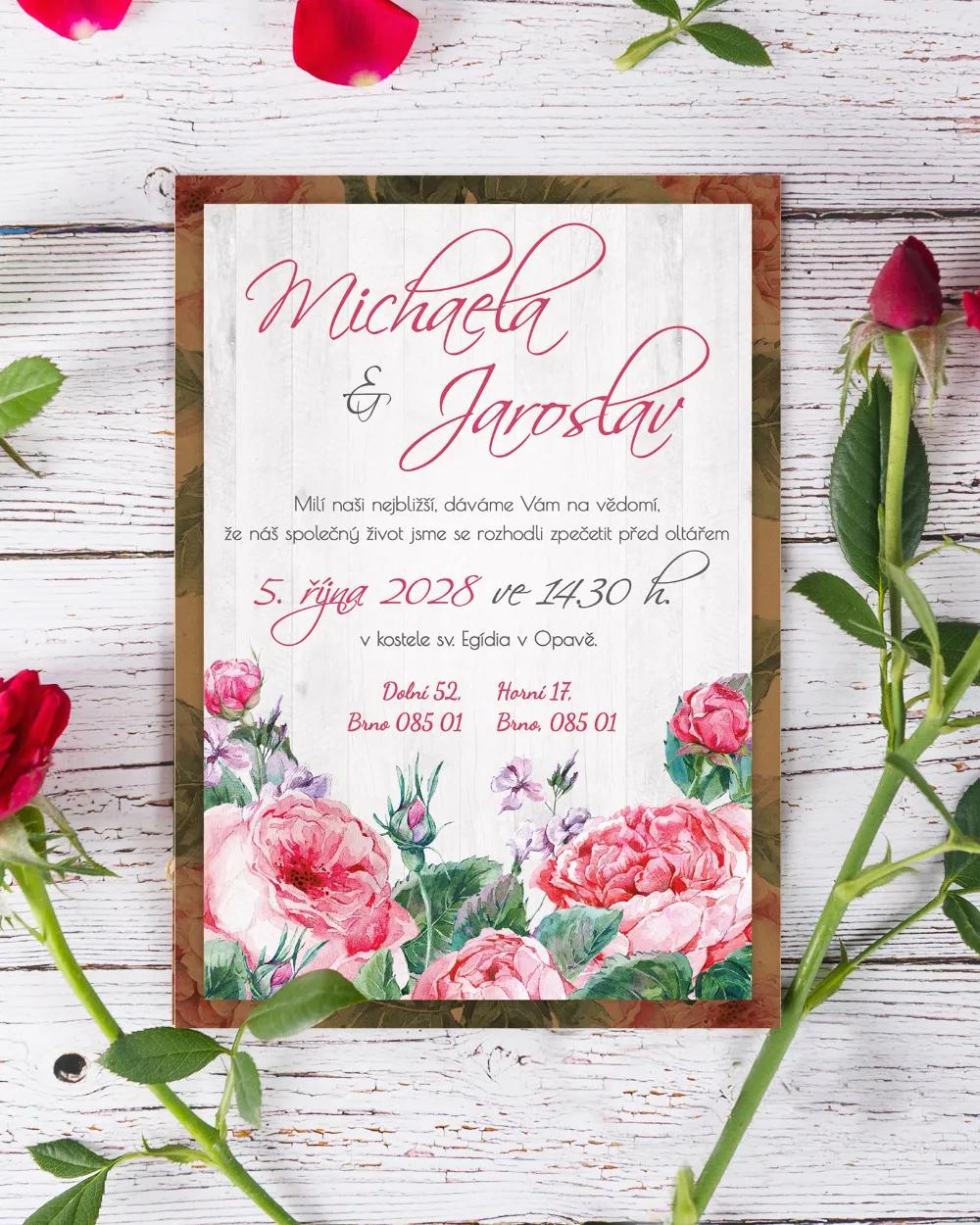 Svatební oznámení s růžemi a vintage prvky 3/6