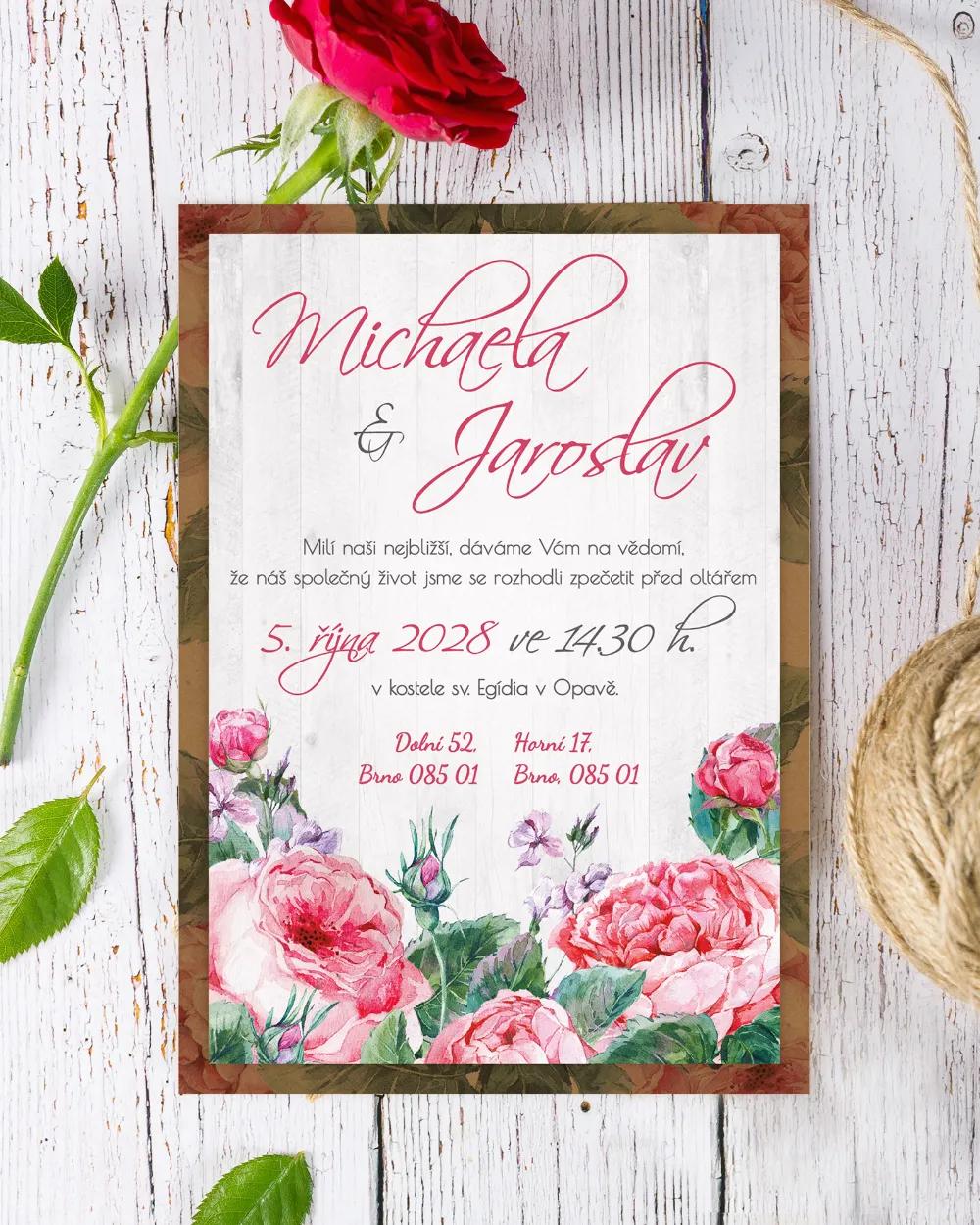 Svatební oznámení s růžemi a vintage prvky 2/6
