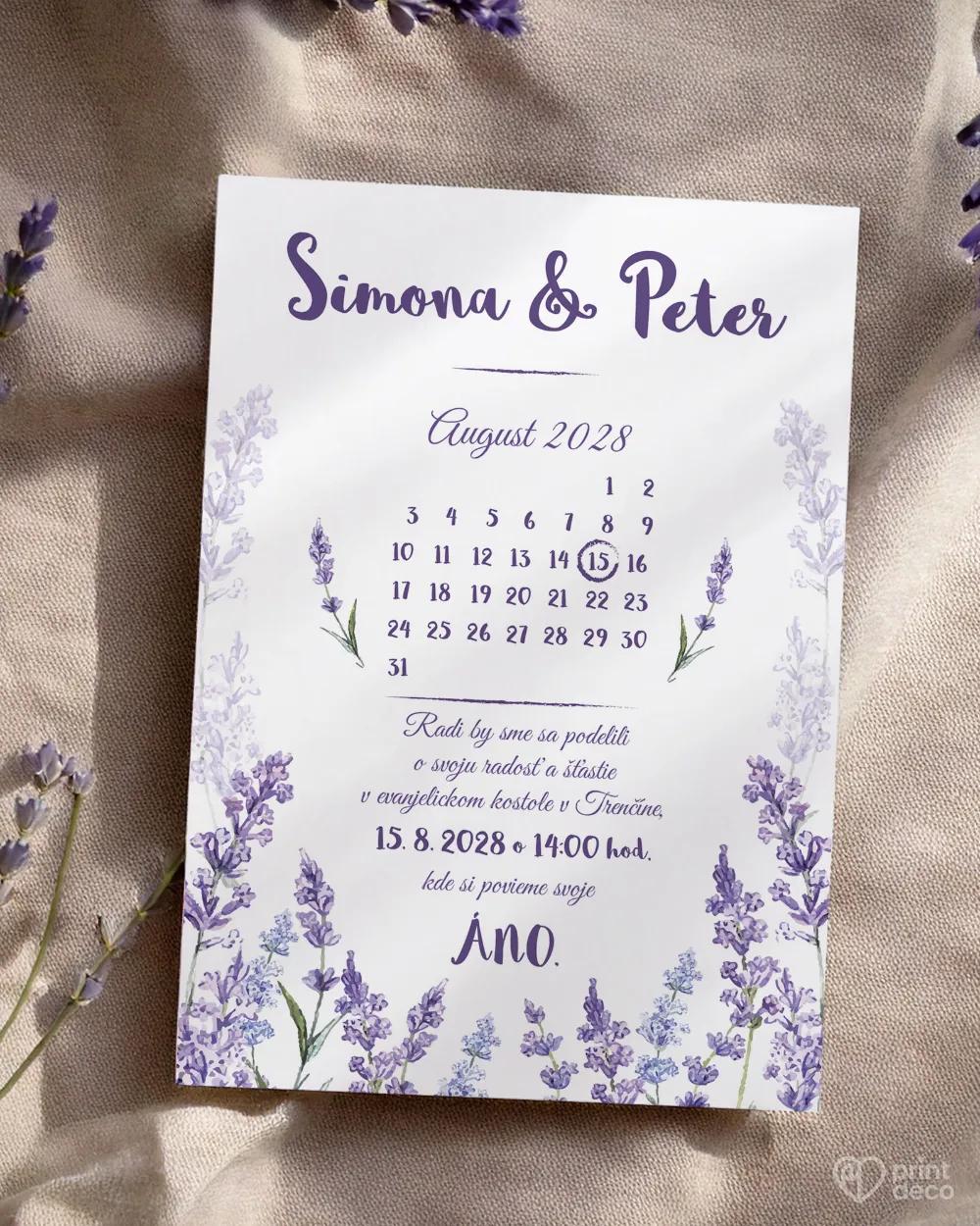 Svatební oznámení Levandule s kalendáříkem 7/9