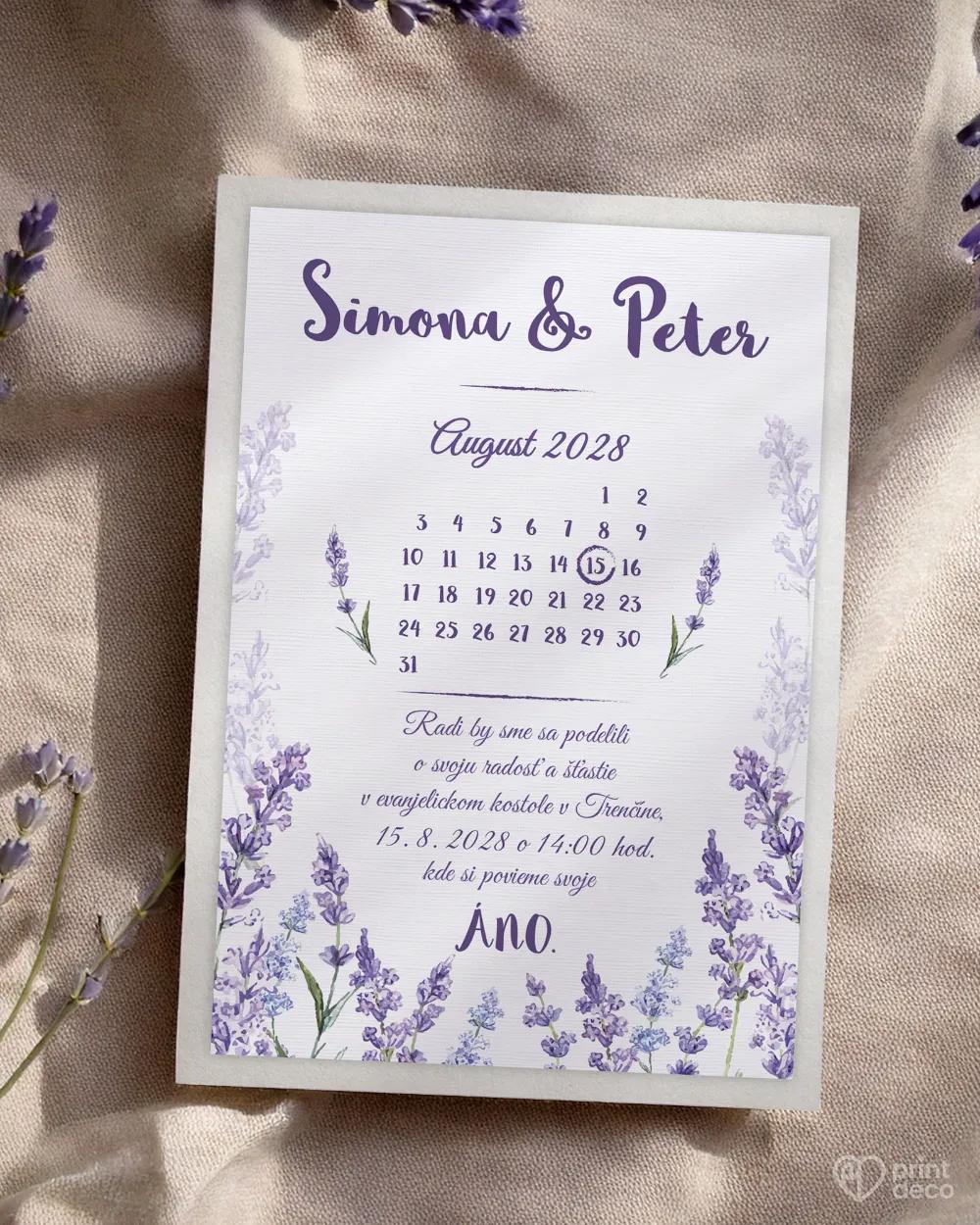 Svatební oznámení Levandule s kalendáříkem 8/9