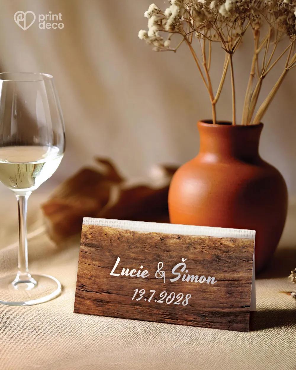 Svatební jmenovky s lidovým dřevěným motivem II. 1/2