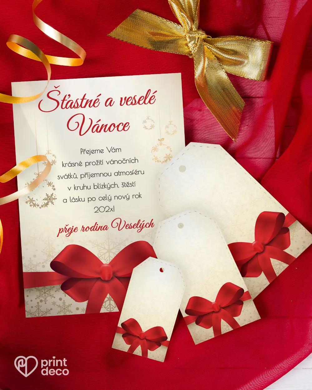Vánoční pozdrav s červenou mašlí 2/4