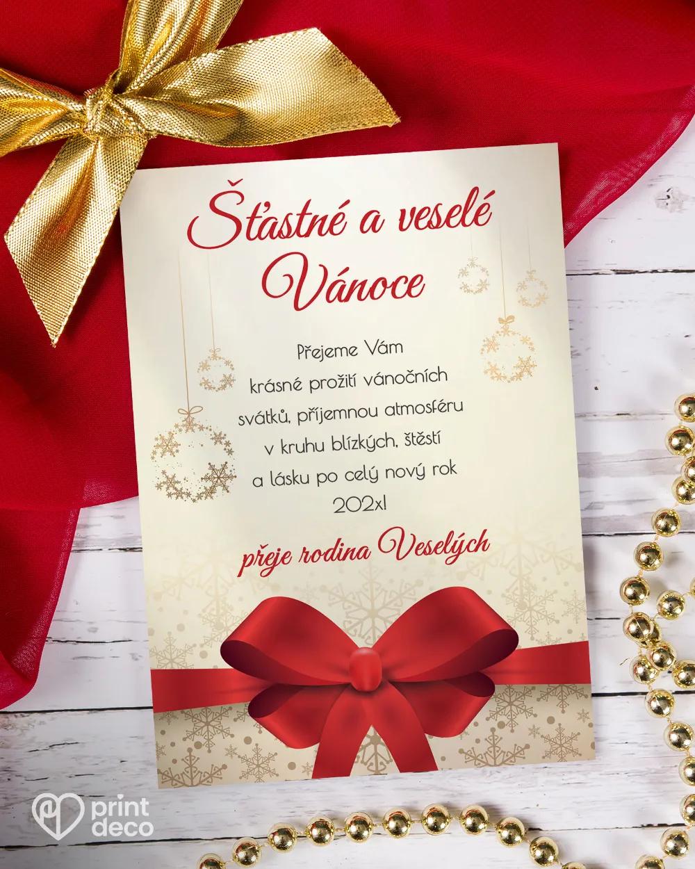 Vánoční pozdrav s červenou mašlí 3/4