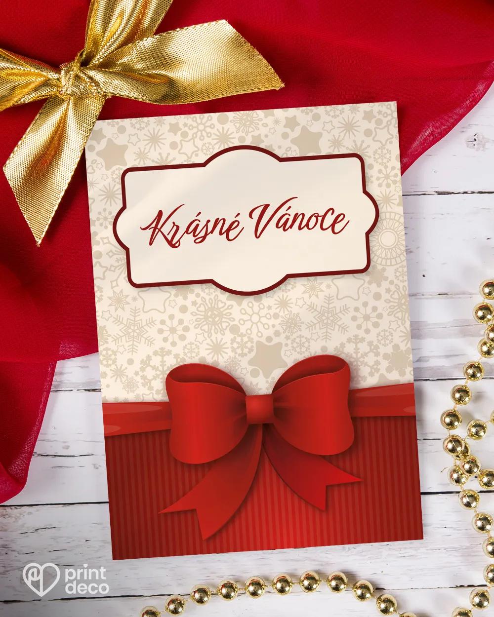 Vánoční pozdrav s červenou retro mašlí 1/3