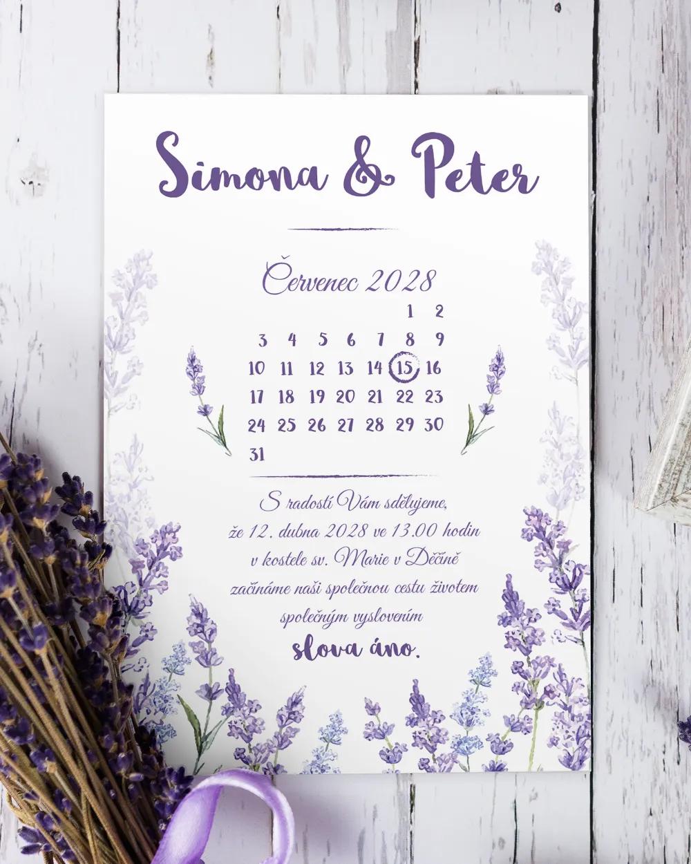 Svatební oznámení Levandule s kalendáříkem 6/7