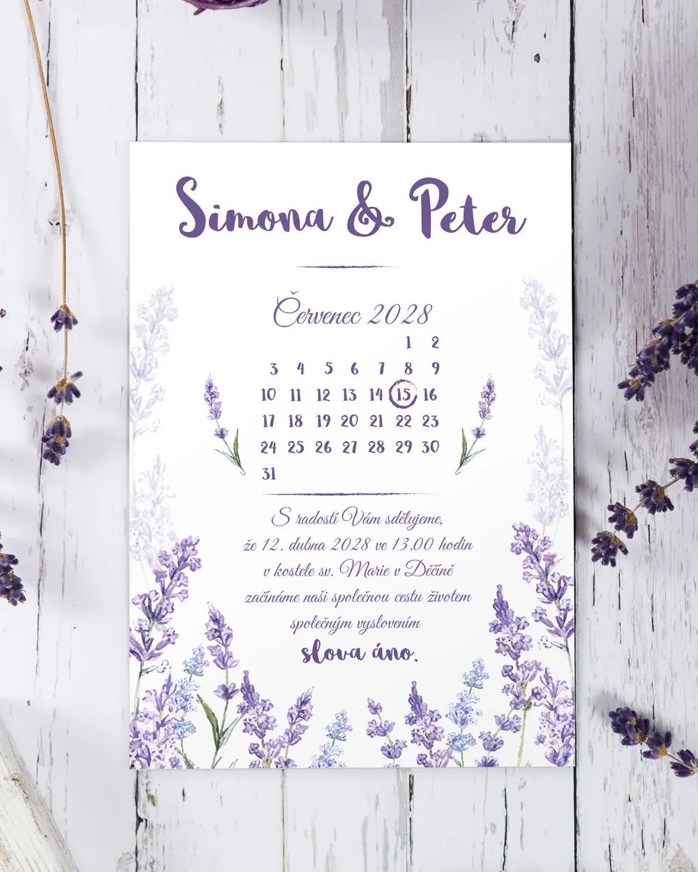 Svatební oznámení Levandule s kalendáříkem 5/7