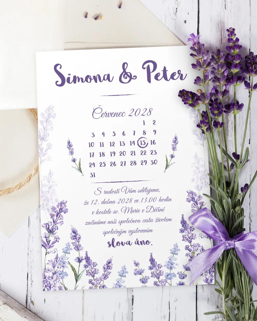 Svatební oznámení Levandule s kalendáříkem 3/7