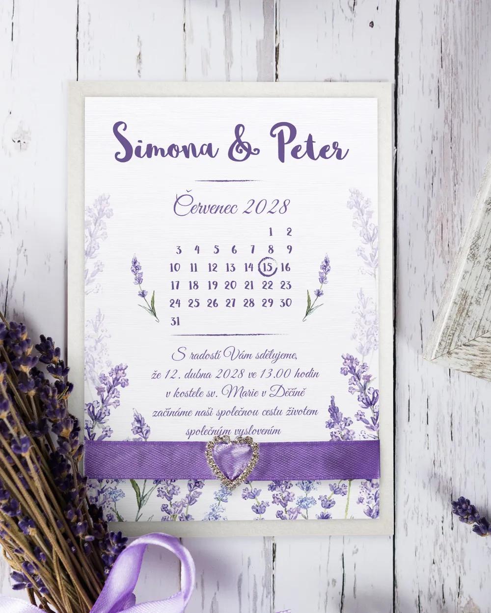 Svatební oznámení Levandule s kalendáříkem 1/7