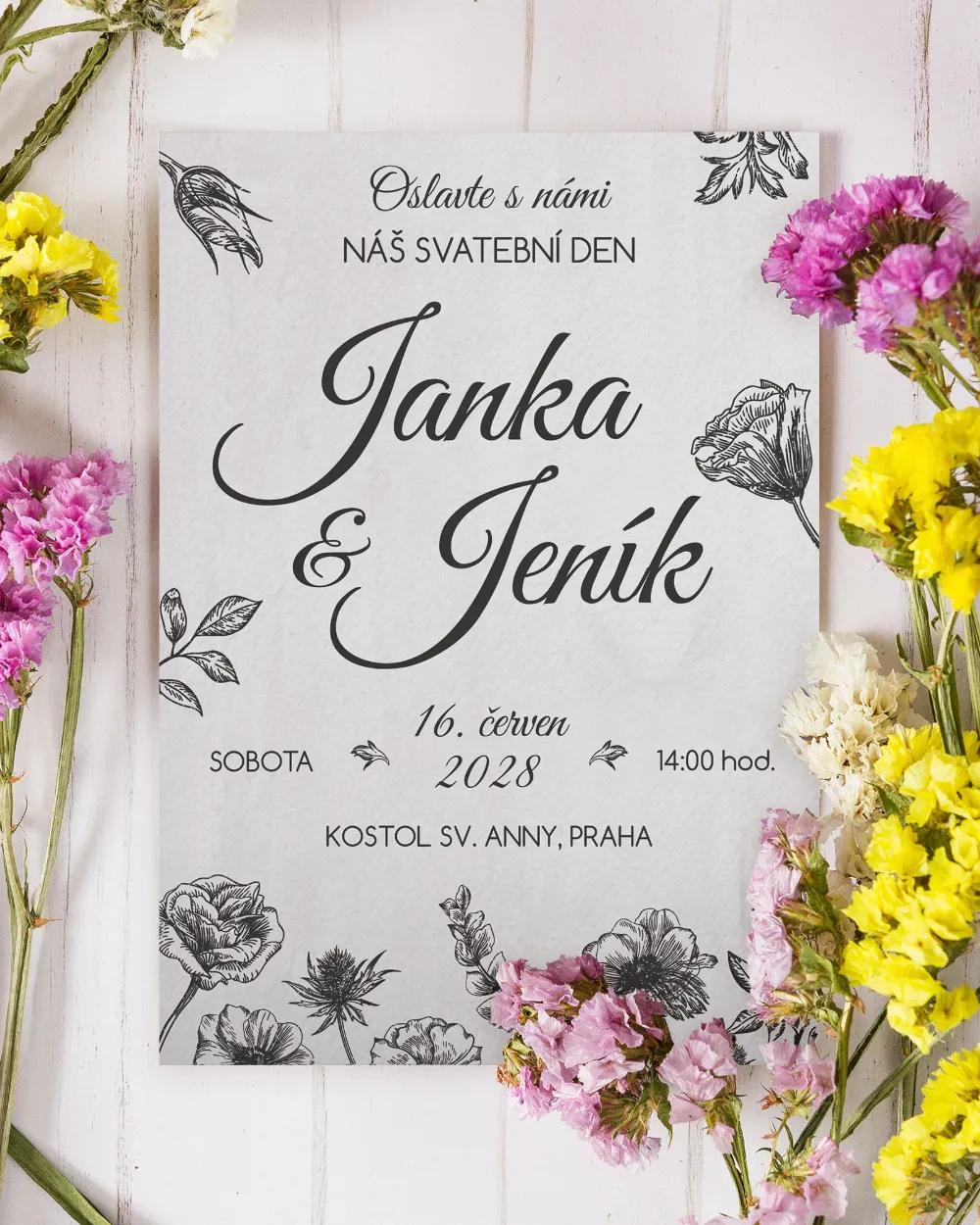 Svatební oznámení se světlým motivem polní květiny 2/4