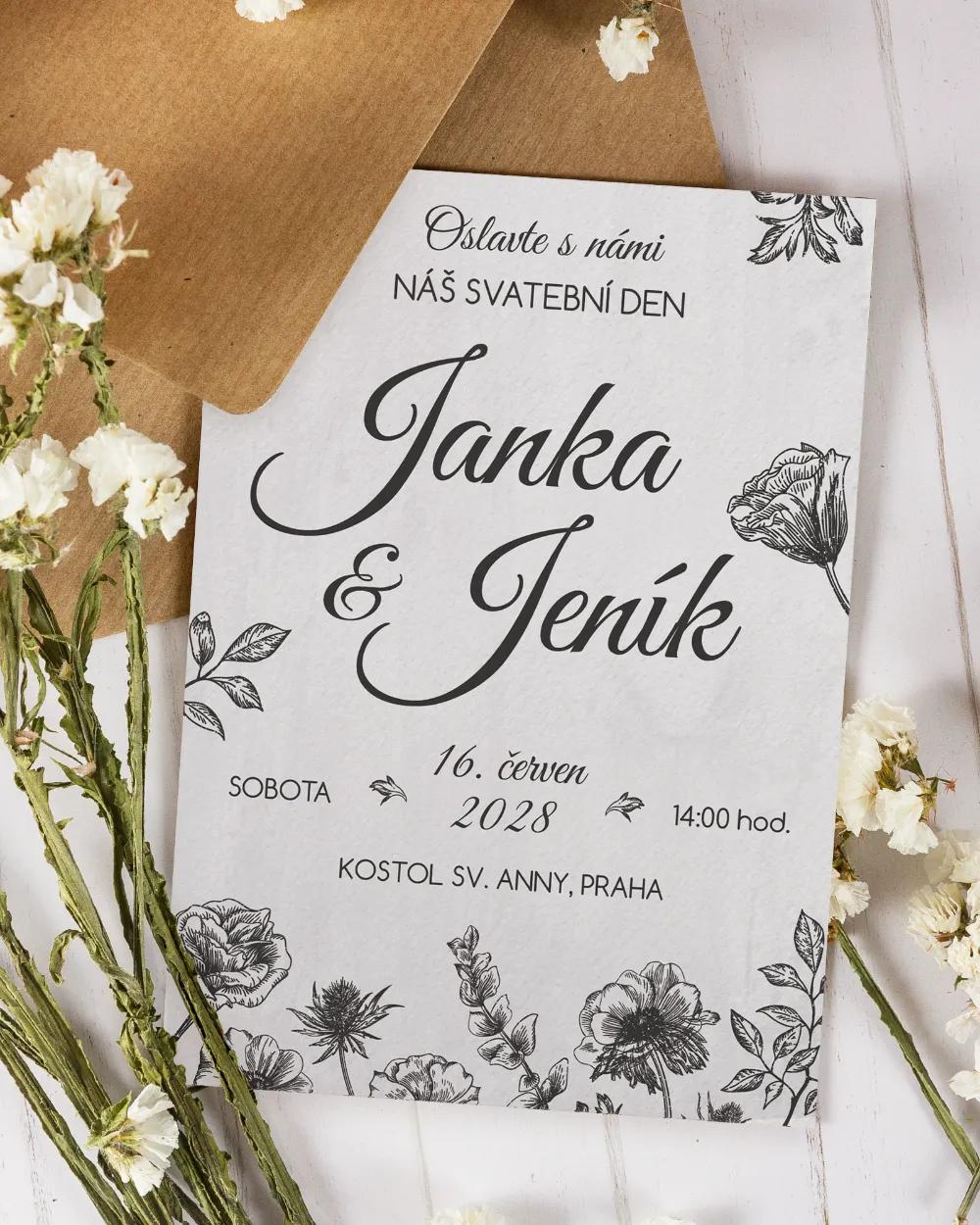 Svatební oznámení se světlým motivem polní květiny 1/4