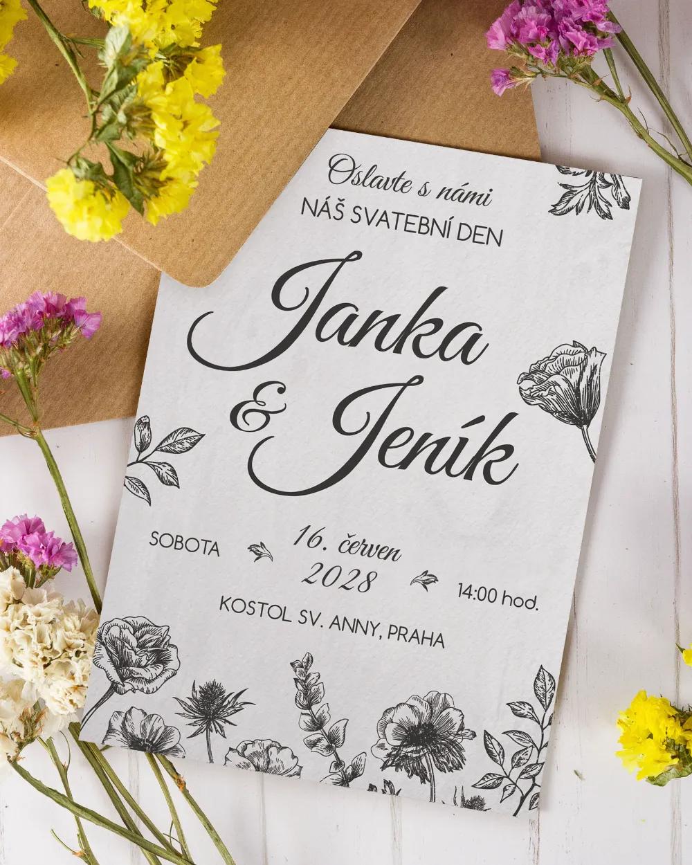 Svatební oznámení se světlým motivem polní květiny 3/4