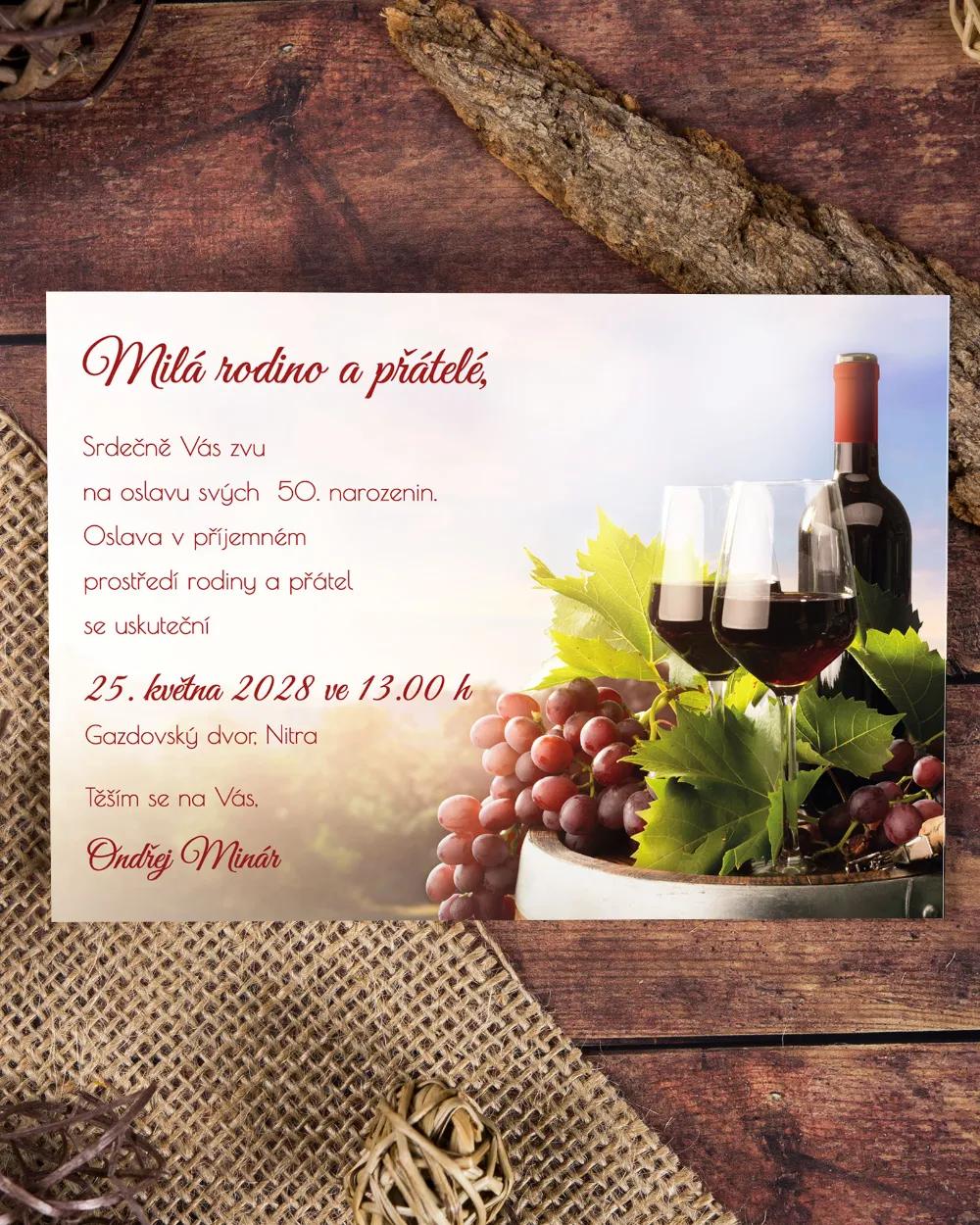 Pozvánka na narozeniny - Hrozny s vínem 1/4
