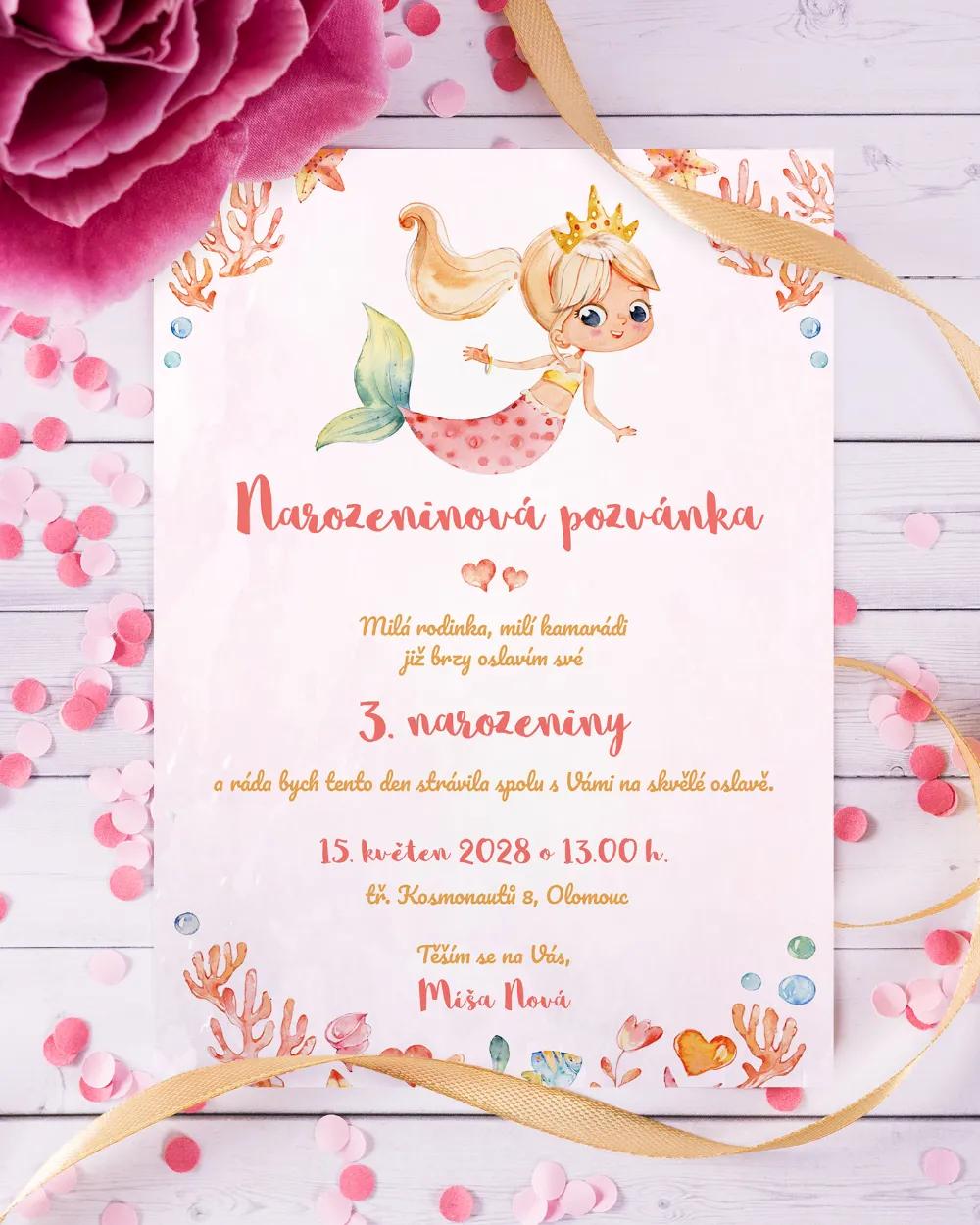 Pozvánka na dětskou oslavu – Mořská víla 2/3