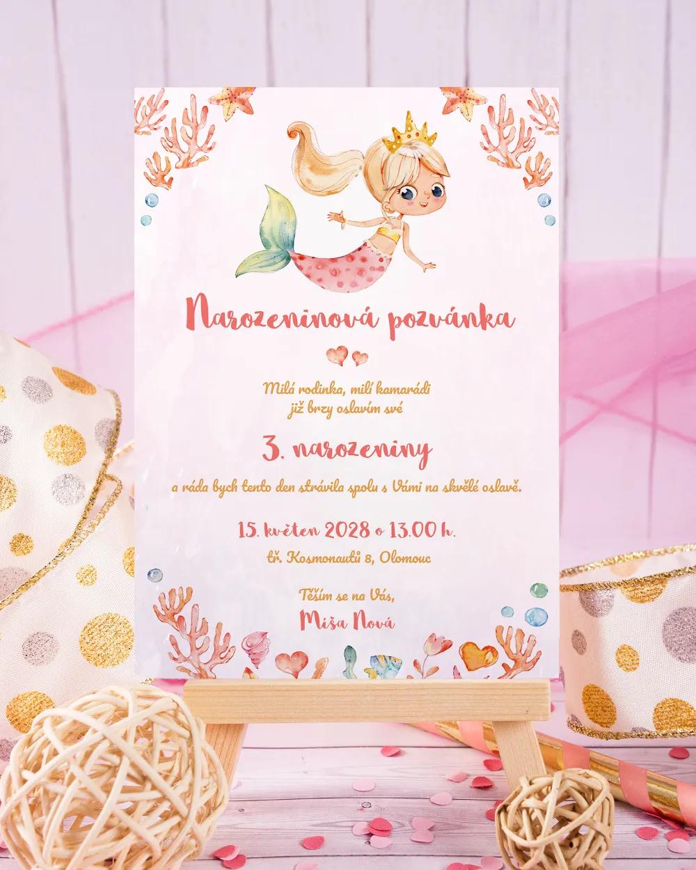 Pozvánka na dětskou oslavu – Mořská víla 1/3