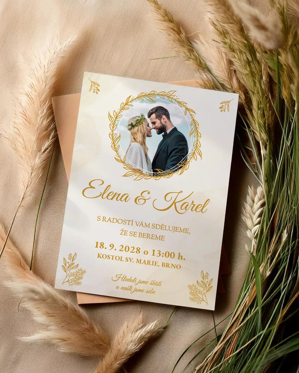 Svatební oznámení s fotografií – Zlatá chvíle 1/2