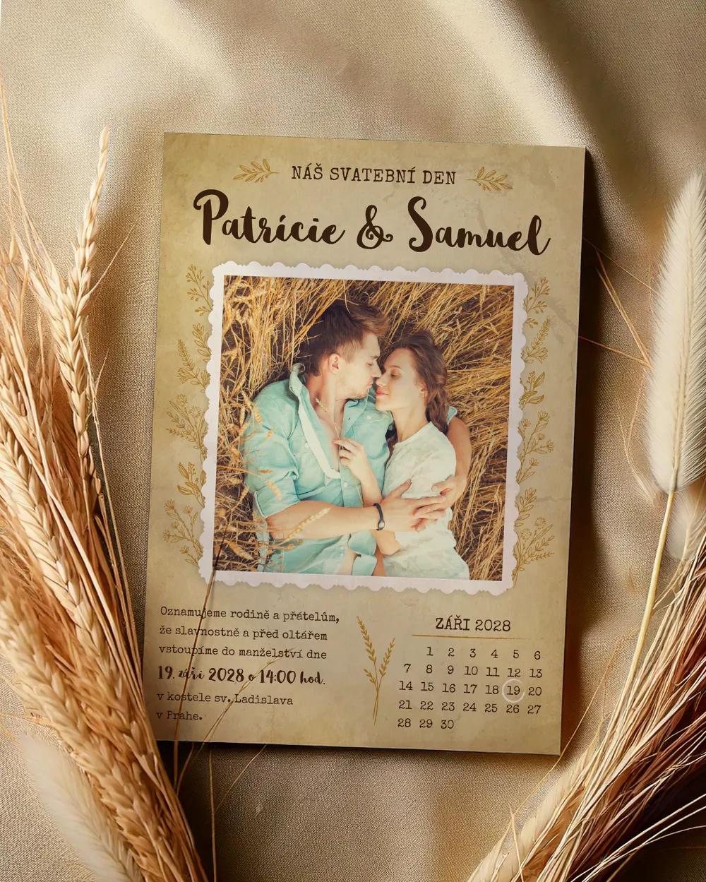 Svatební oznámení s fotografií – Pole lásky 1/2