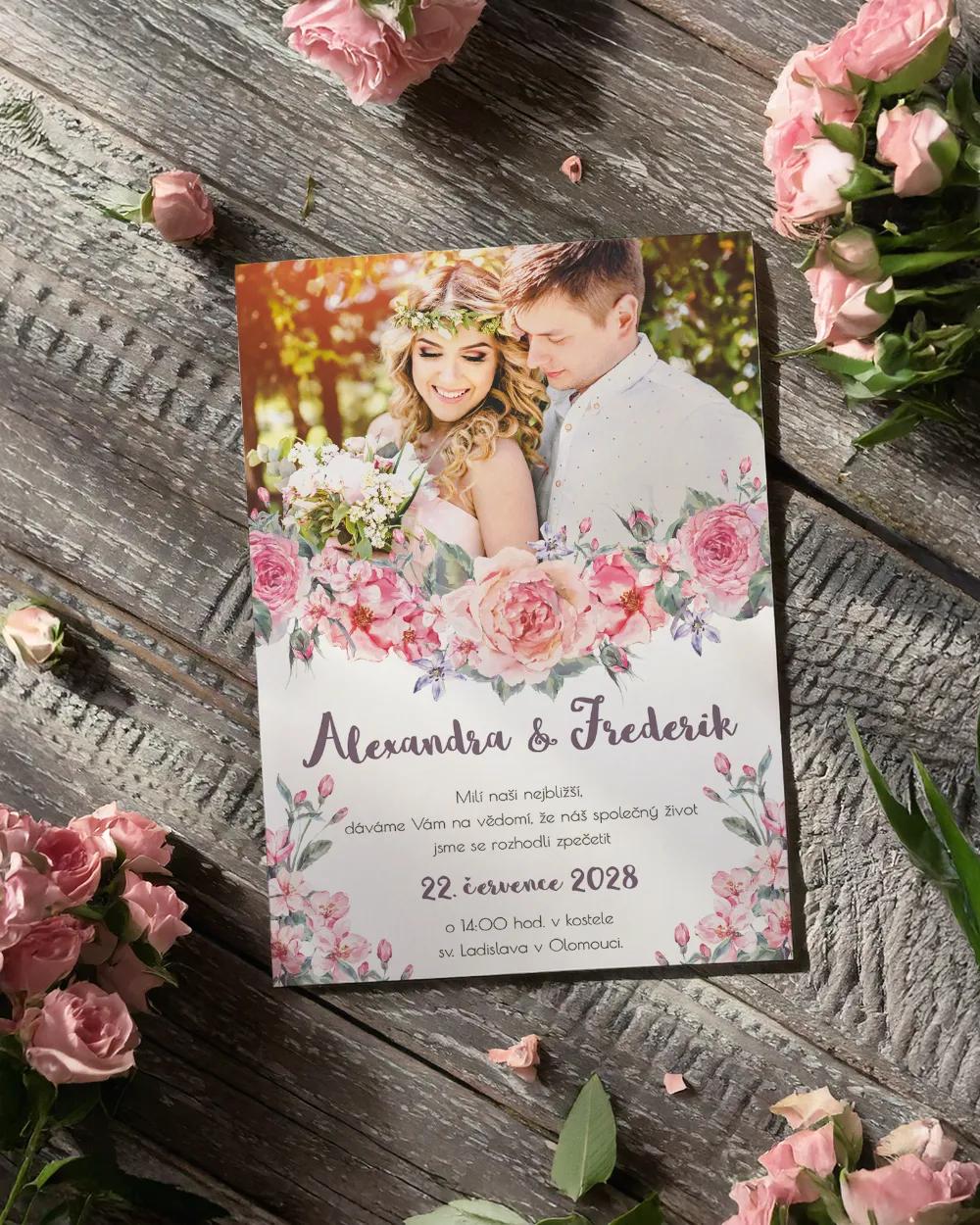 Svatební oznámení s fotografií – Zahrada lásky 1/2
