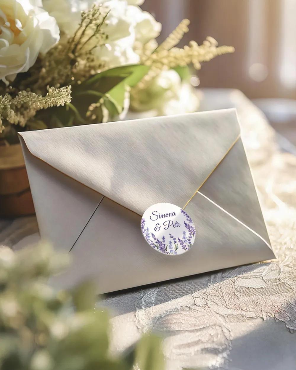 Svatební mini nálepky na obálky a dárky Levandule 1/3