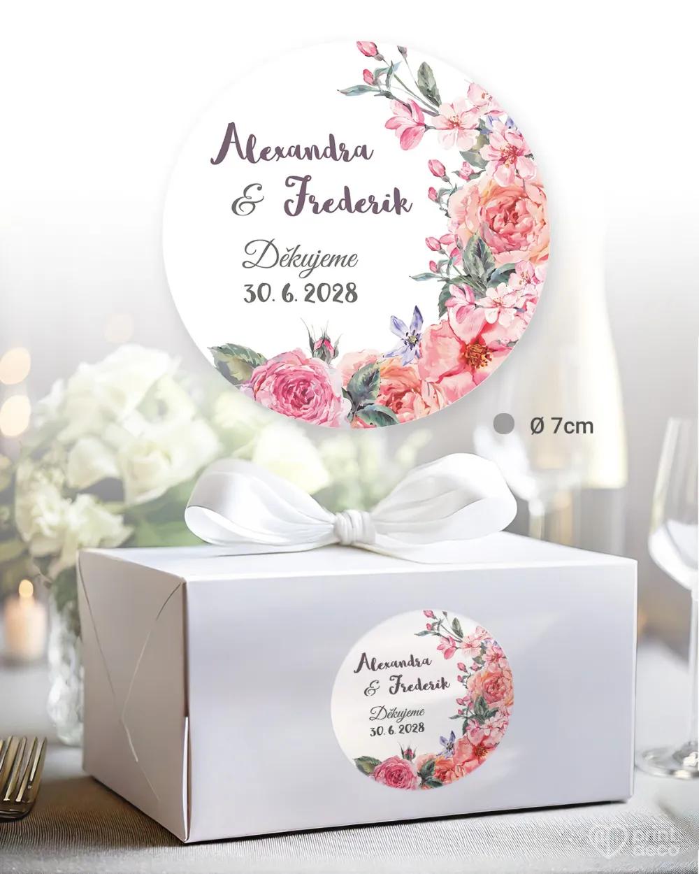 Svatební samolepky na výslužky s růžemi a vintage prvky 1/3