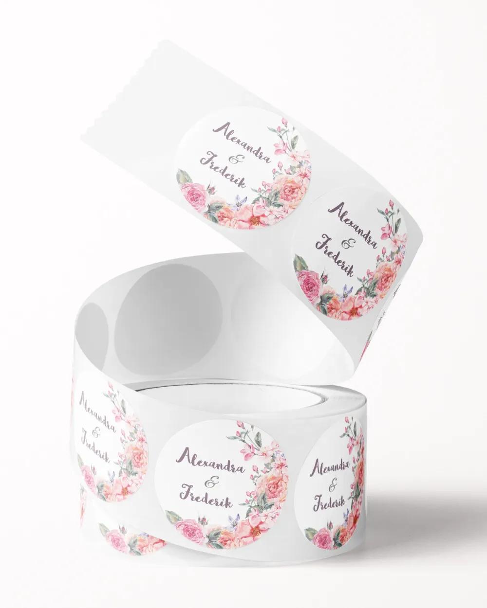 Svatební mini nálepky na obálky a dárky s růžemi a vintage prvky 2/3