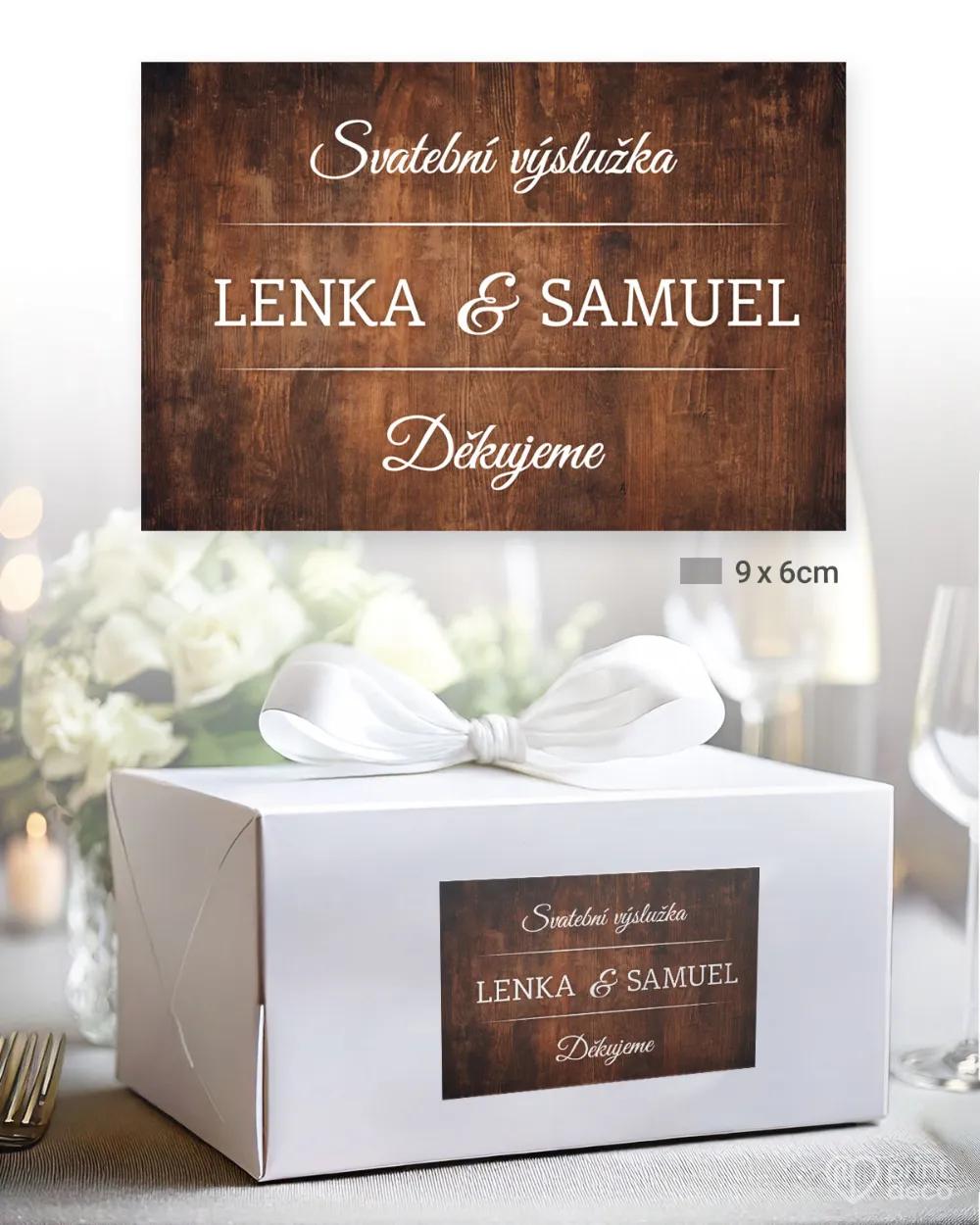 Svatební samolepky na výslužky s motivem Dřevo (tmavě hnědé) 2/3