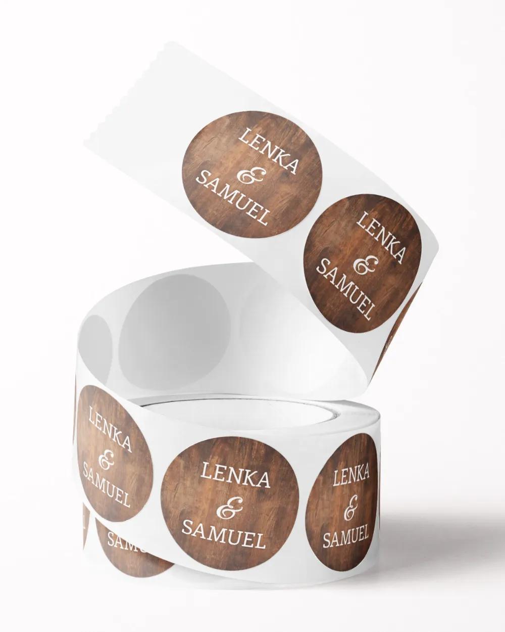 Svatební mini nálepky na obálky a dárky s motivem Dřevo (tmavě hnědé) 1/3