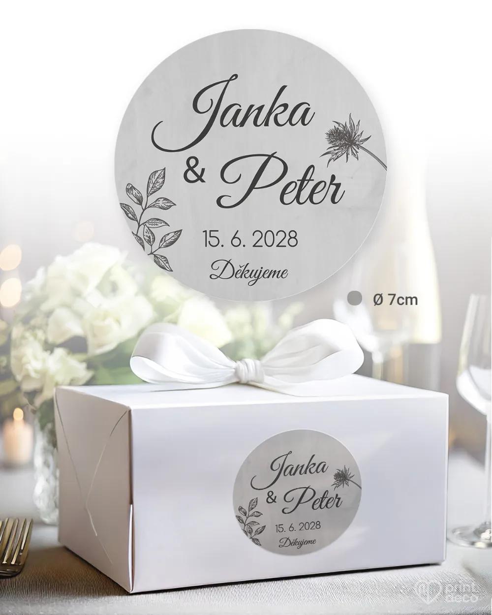 Svatební samolepky na výslužky se světlým motivem polní květiny 1/3