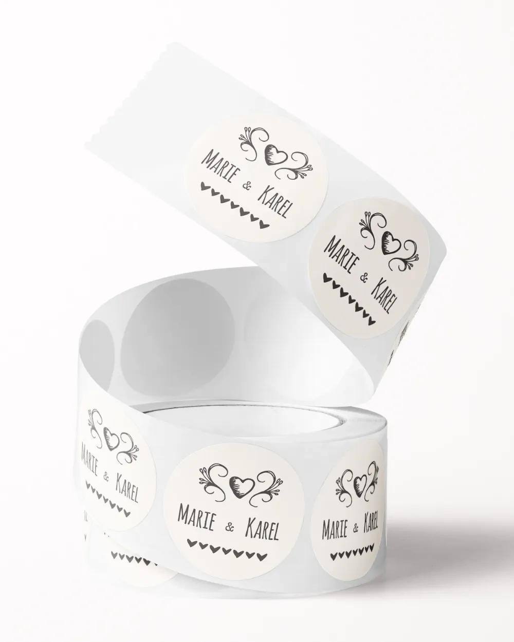 Svatební mini nálepky na obálky a dárky jednoduché Vintage s jutovou mašličkou 1/3