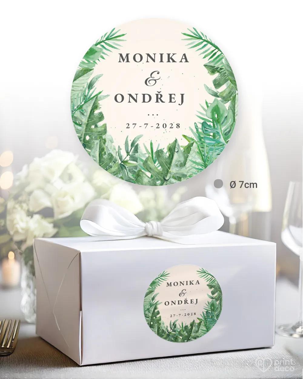 Svatební samolepky na výslužky v Greenery motivu 1/3