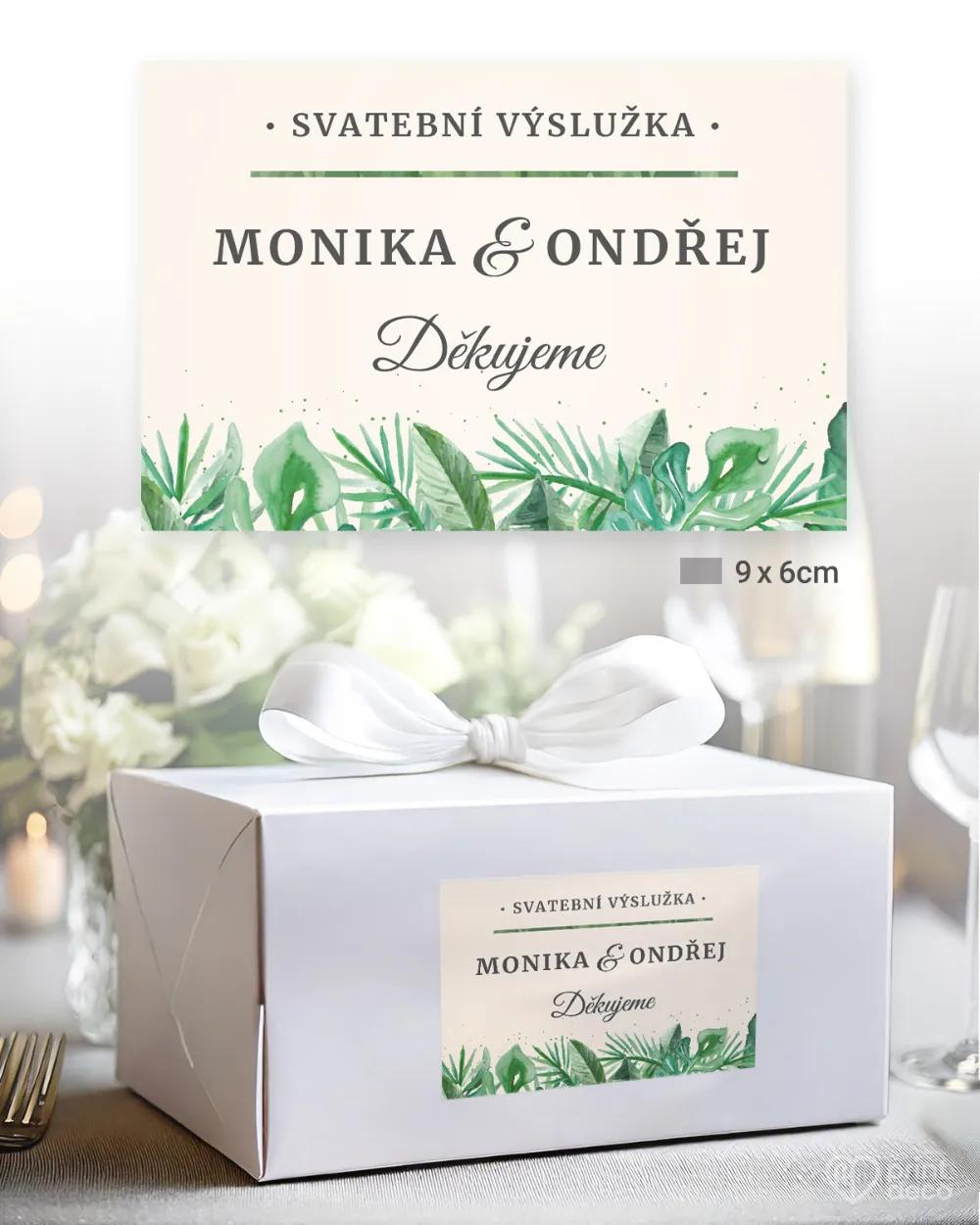 Svatební samolepky na výslužky v Greenery motivu 2/3