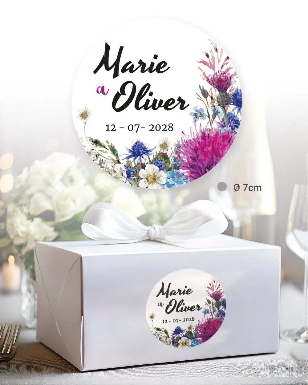 Svatební samolepky na výslužky pestré polní květiny 1/3