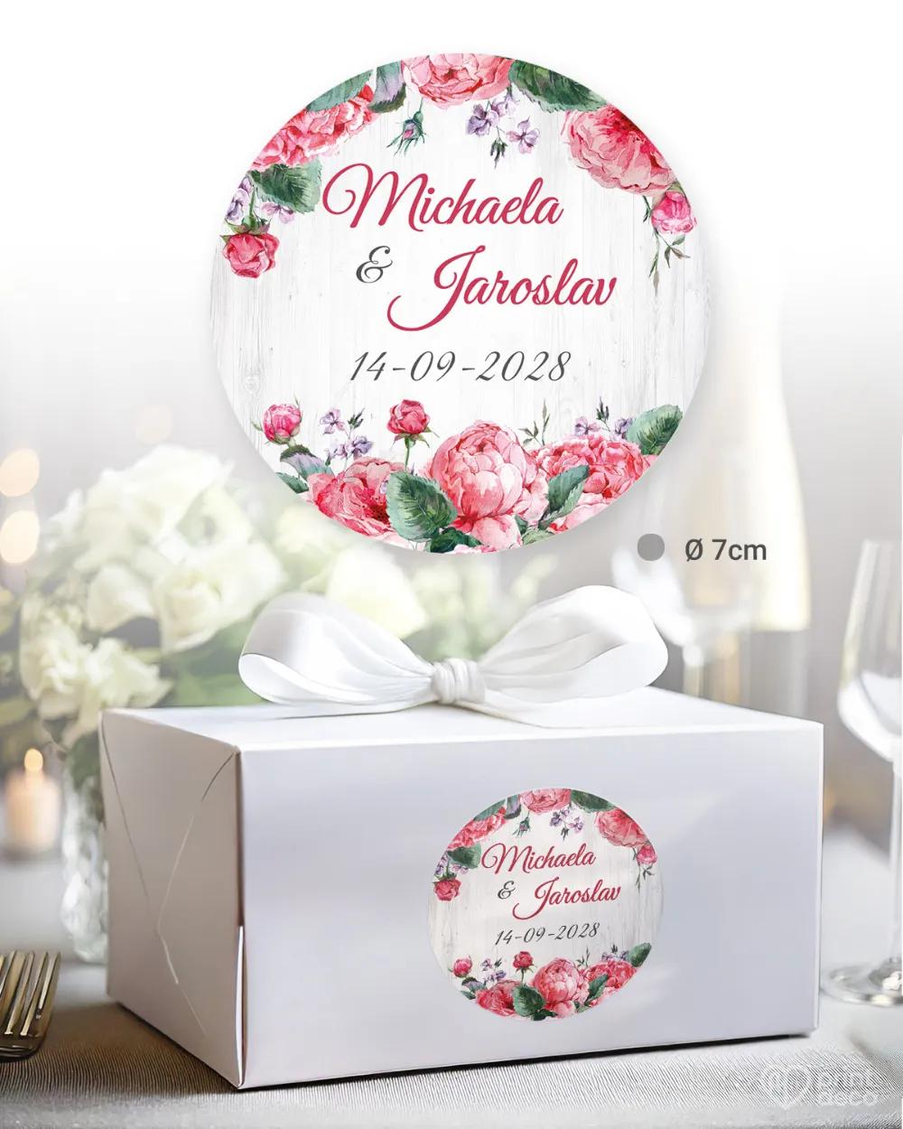 Svatební samolepky na výslužky s růžemi a vintage prvky 1/3