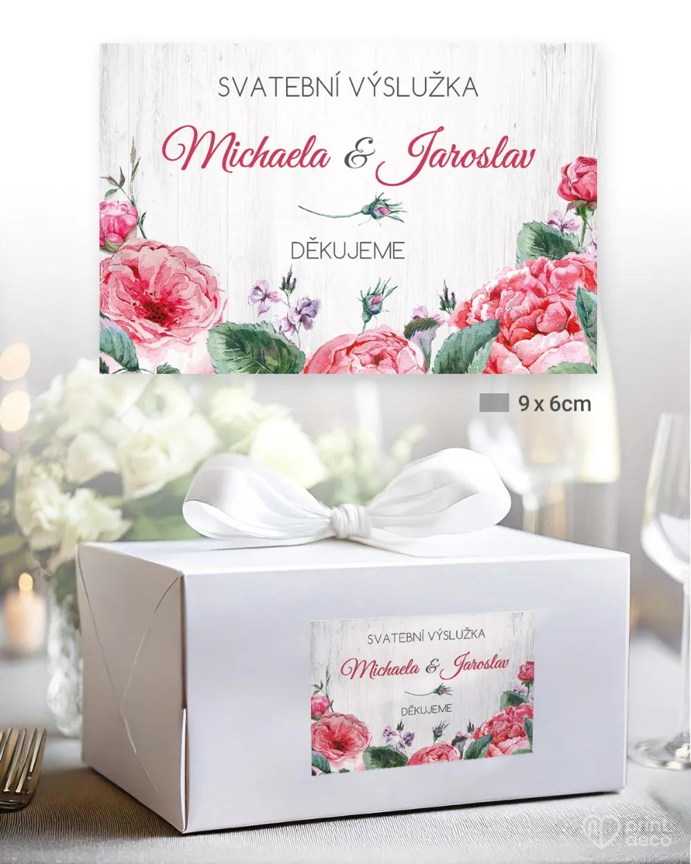 Svatební samolepky na výslužky s růžemi a vintage prvky 2/3